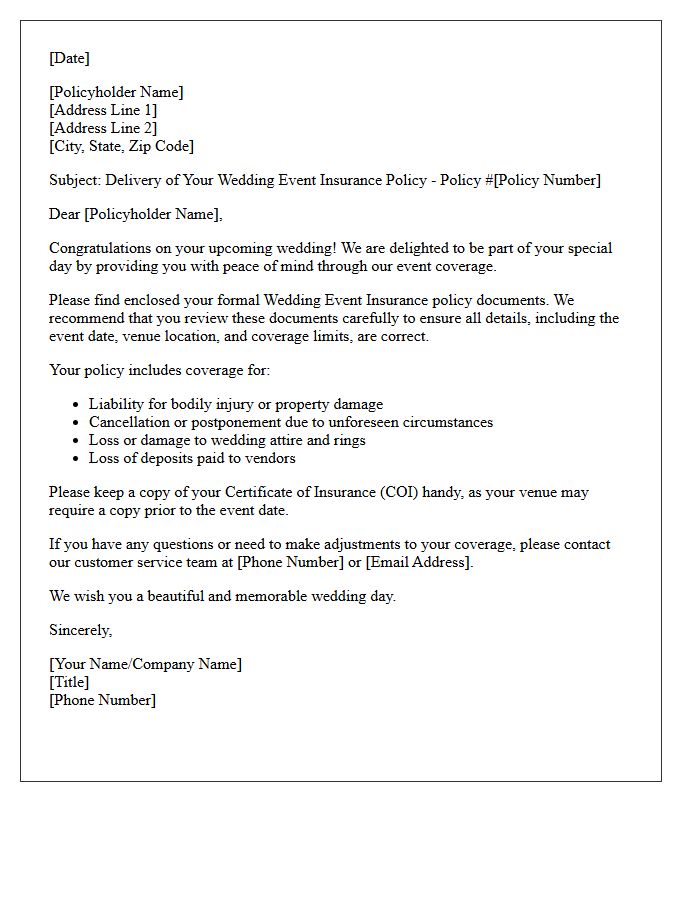 Wedding Event Coverage Policy Delivery Letter