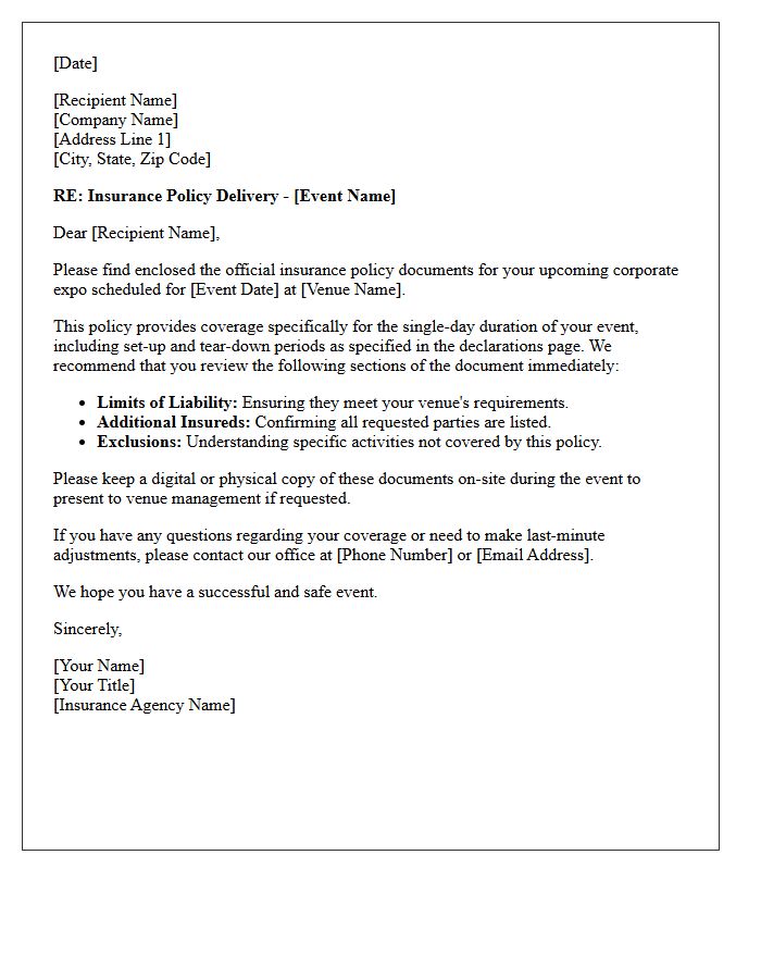 Corporate Expo Single-Day Event Policy Delivery Letter