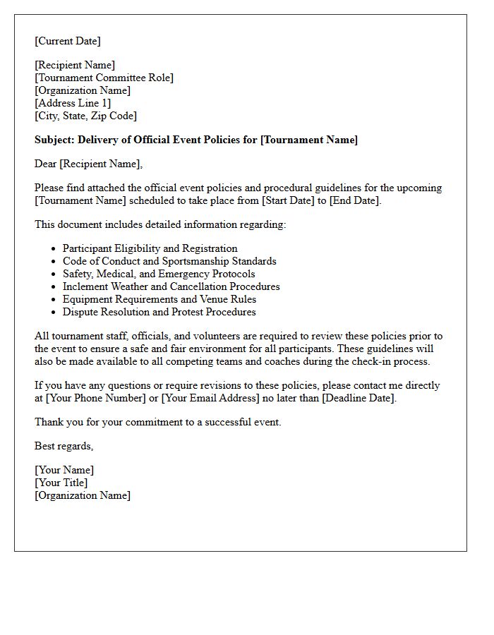 Amateur Sports Tournament Event Policy Delivery Letter