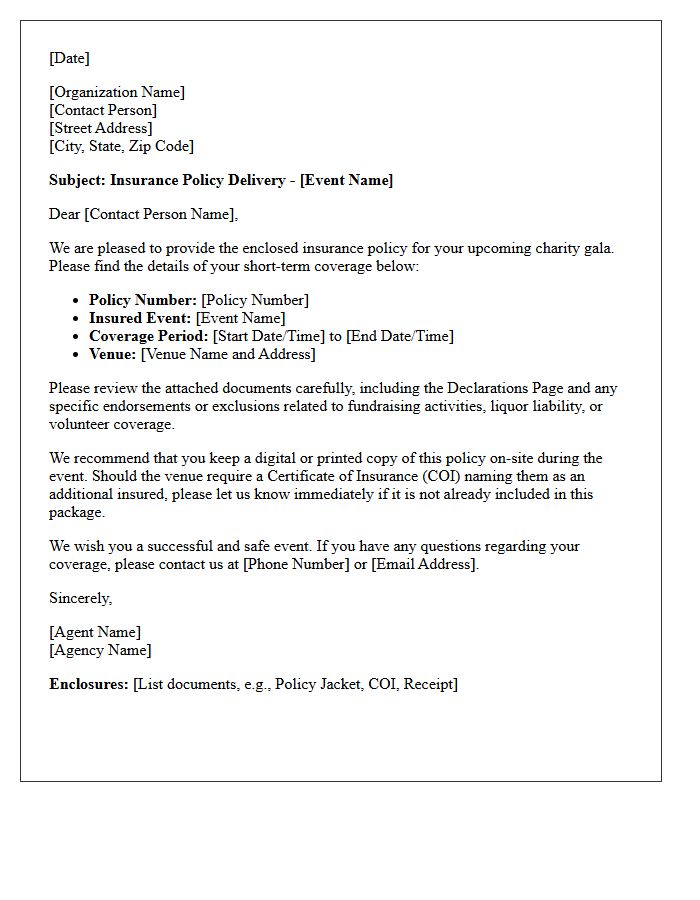 Charity Gala Short-Term Event Policy Delivery Letter