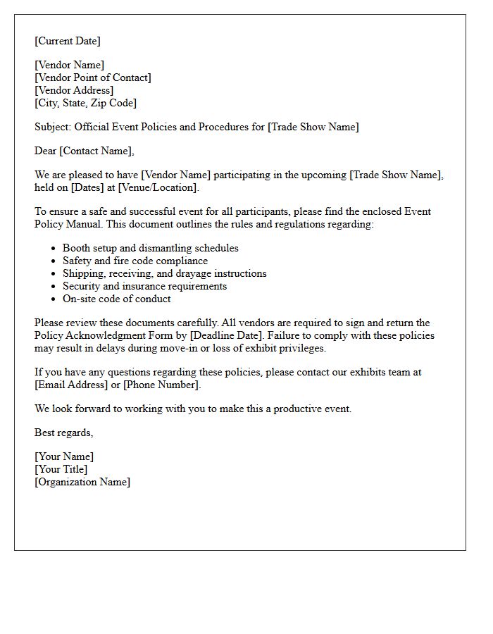 Trade Show Vendor Event Policy Delivery Letter