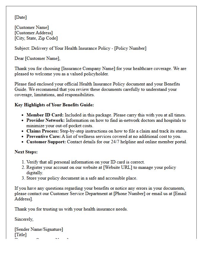 Health Insurance Policy Delivery and Benefits Guide Letter