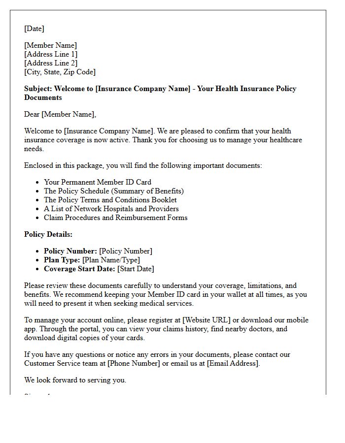 New Member Health Insurance Policy Delivery Letter