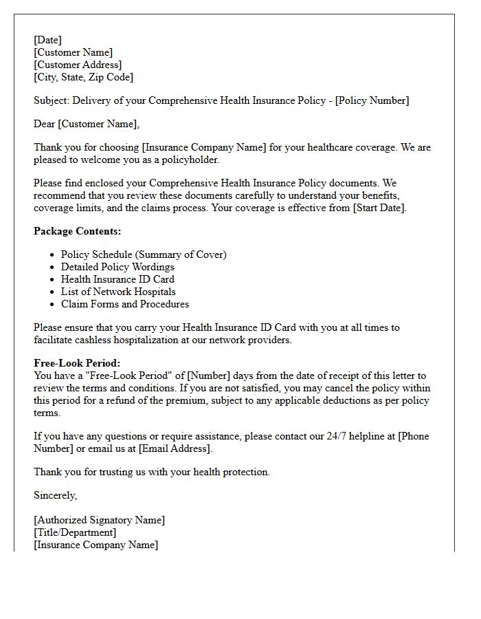 Comprehensive Health Insurance Policy Delivery Letter