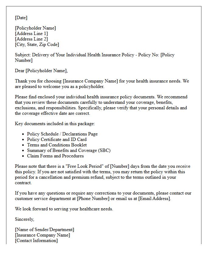 Your Individual Health Insurance Policy Delivery Letter