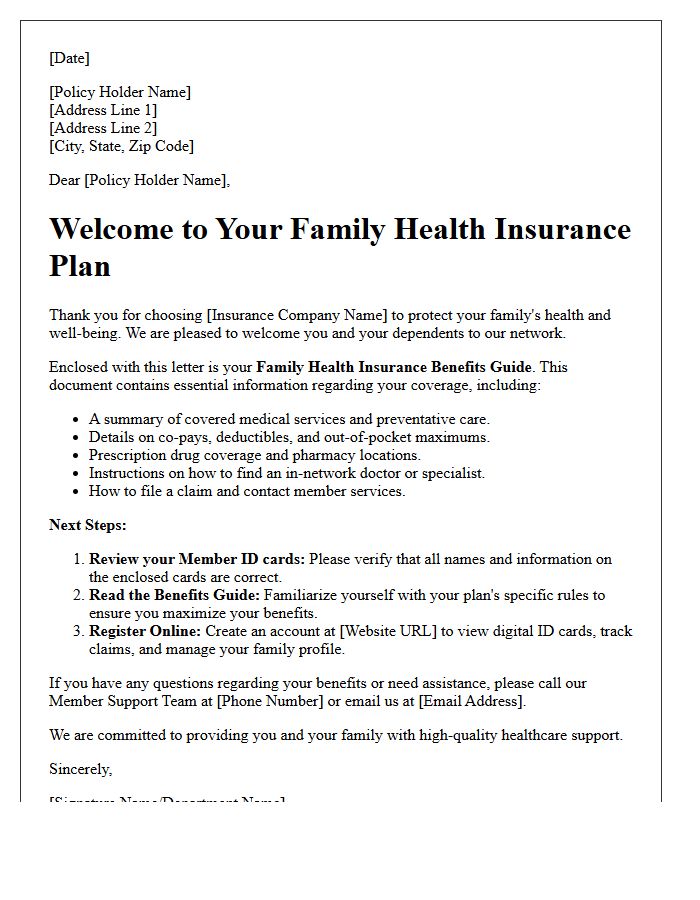Family Health Insurance Benefits Guide Welcome Letter