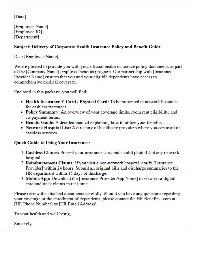 Corporate Health Insurance Policy Delivery and Guide Letter