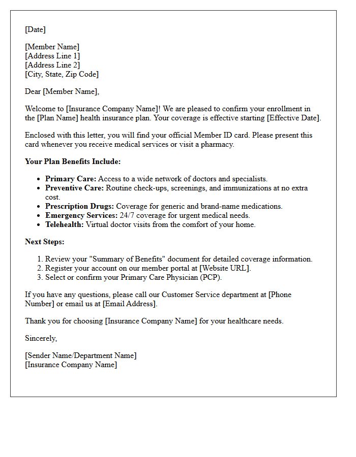 Health Insurance Plan Delivery and Member Benefits Letter
