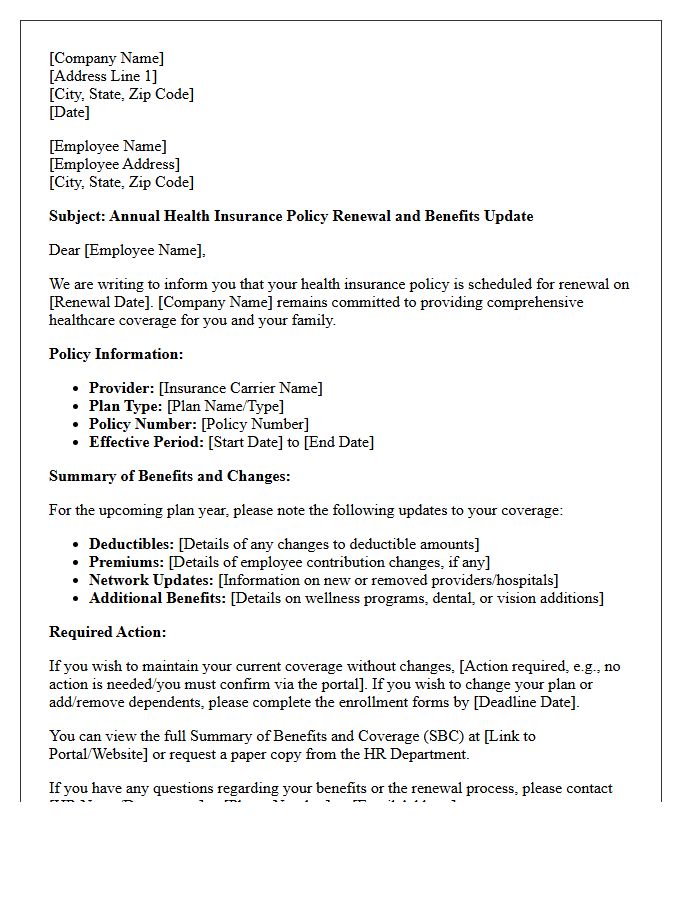 Annual Health Insurance Policy Renewal and Benefits Letter