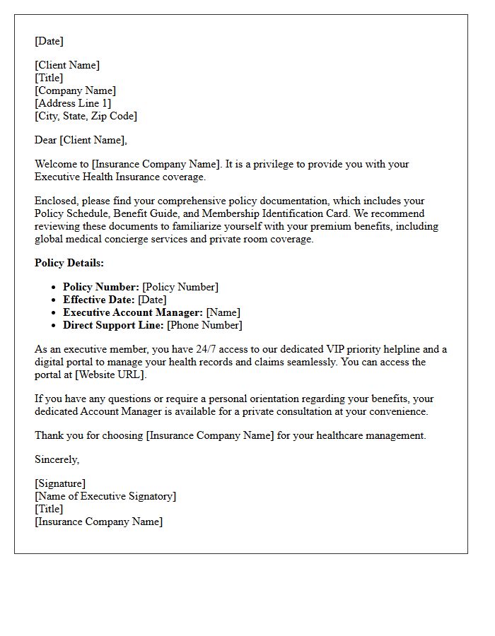 Executive Health Insurance Policy Delivery Welcome Letter