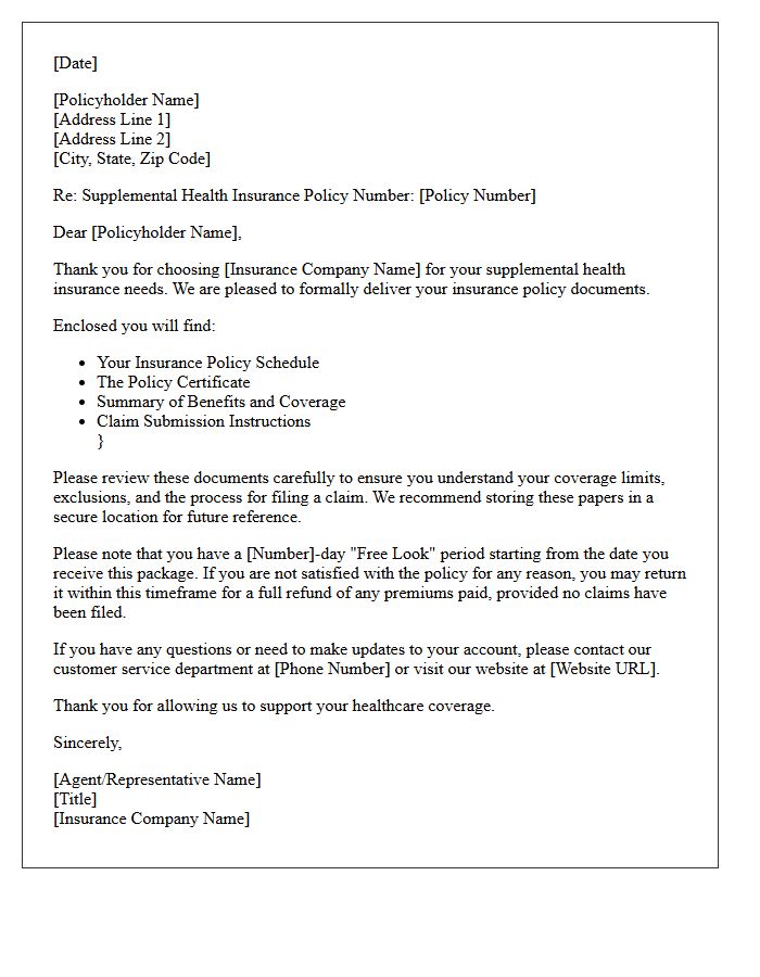 Supplemental Health Insurance Policy Delivery Letter