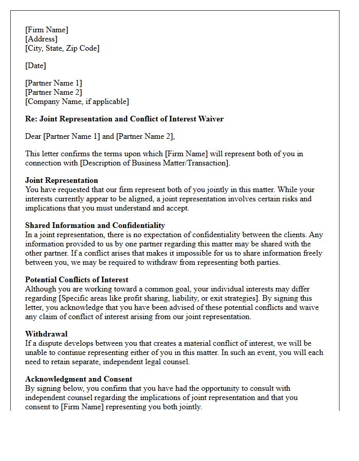 Business Partners Joint Representation Waiver Engagement Letter