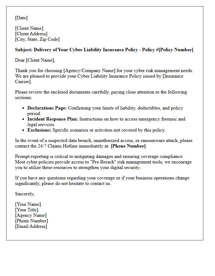 Cyber Liability Policy Delivery Letter
