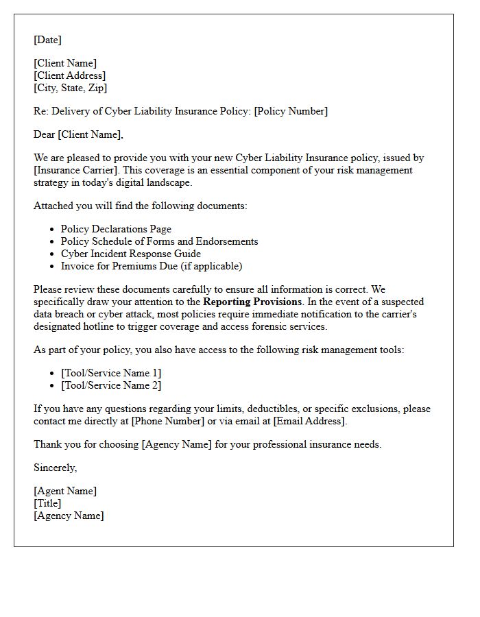 Initial Delivery Letter For Cyber Liability Coverage