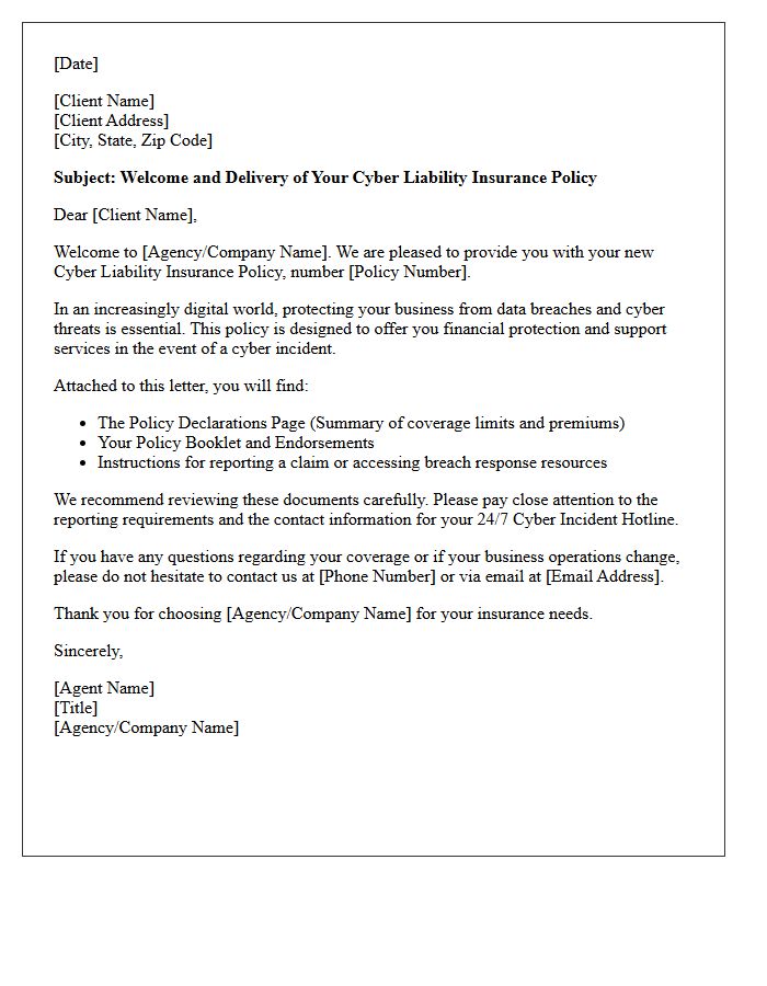 Welcome Letter And Cyber Liability Policy Delivery