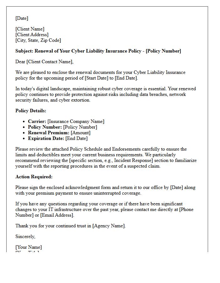 Annual Cyber Liability Policy Renewal Delivery Letter