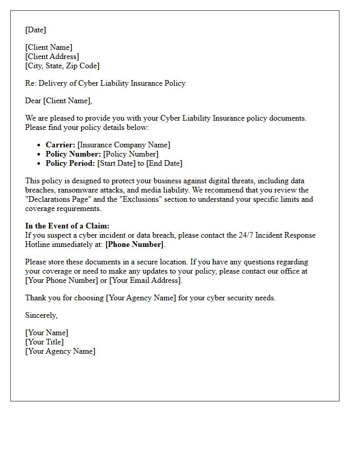 Client Delivery Letter For Cyber Liability Insurance