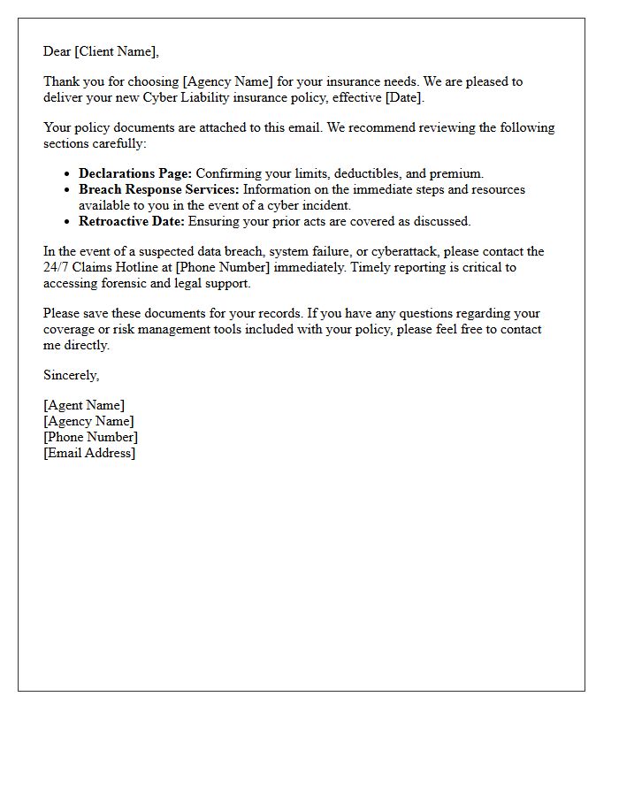 New Agency Client Cyber Liability Delivery Letter