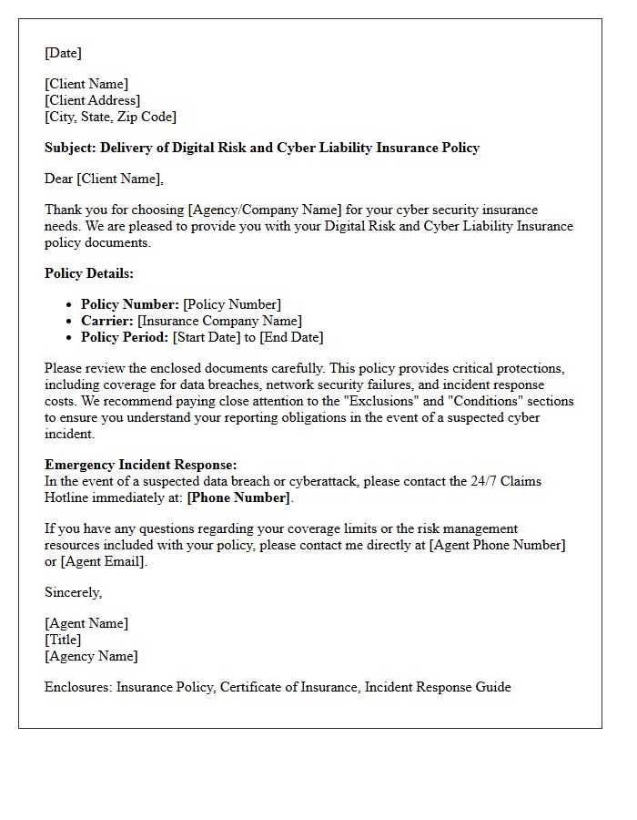 Digital Risk And Cyber Liability Policy Delivery Letter