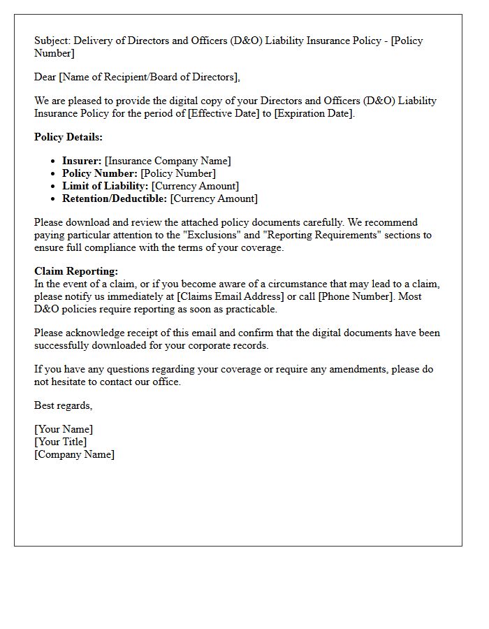 Directors and Officers Liability Policy Digital Delivery Letter