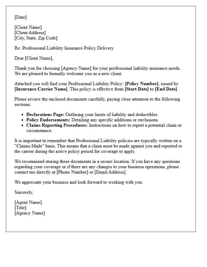 New Client Professional Liability Policy Delivery Letter