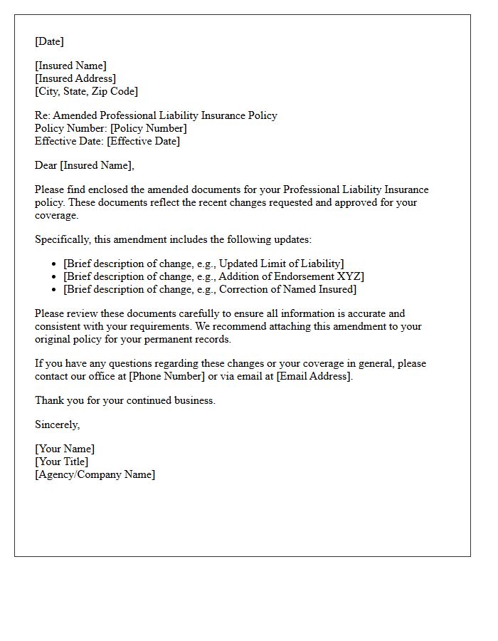 Amended Professional Liability Policy Delivery Letter