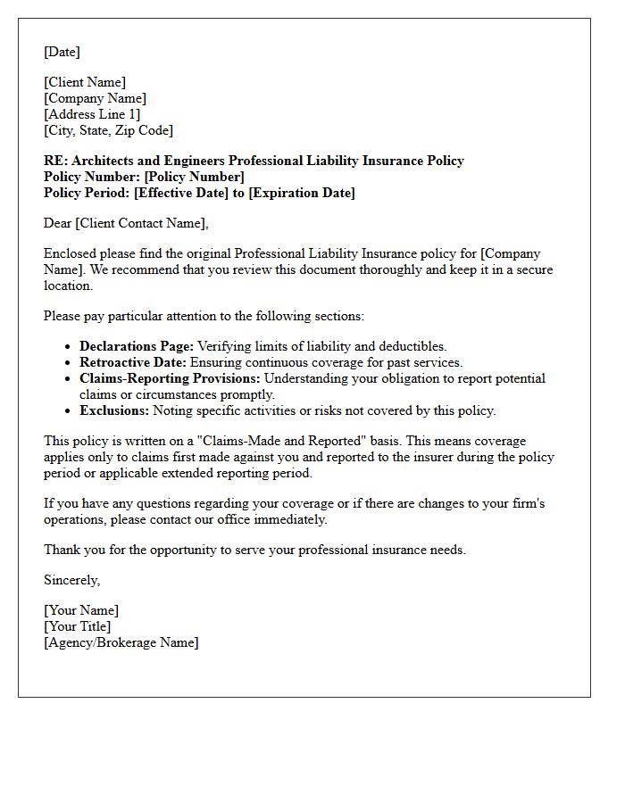 Architect And Engineer Professional Liability Policy Delivery Letter