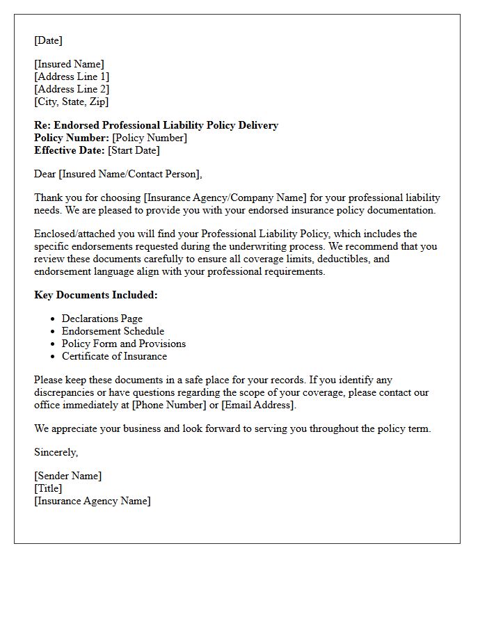 Endorsed Professional Liability Policy Delivery Letter