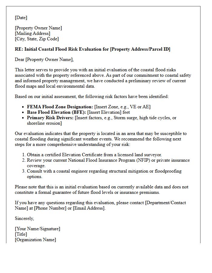 Initial Coastal Property Flood Risk Evaluation Letter