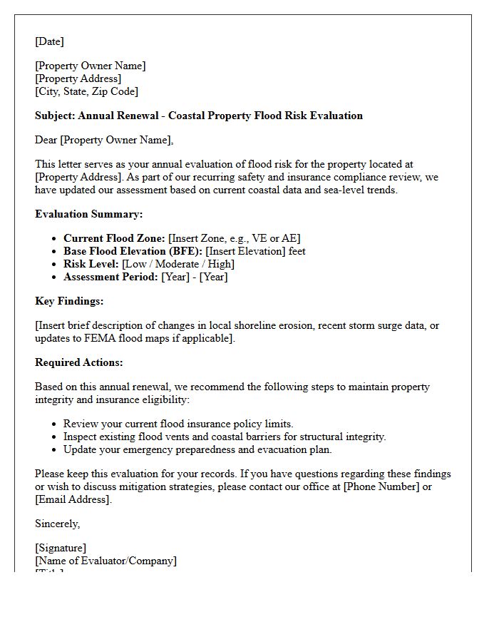 Annual Renewal Coastal Property Flood Risk Evaluation Letter