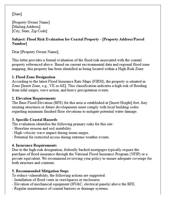 High-Risk Zone Coastal Property Flood Risk Evaluation Letter