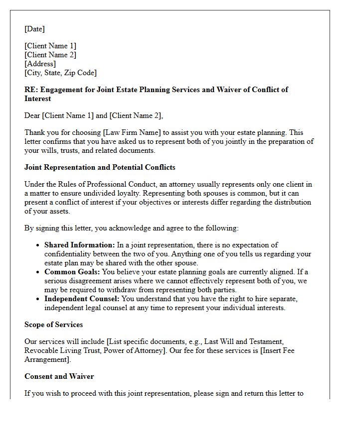 Spousal Estate Planning Conflict Waiver Engagement Letter