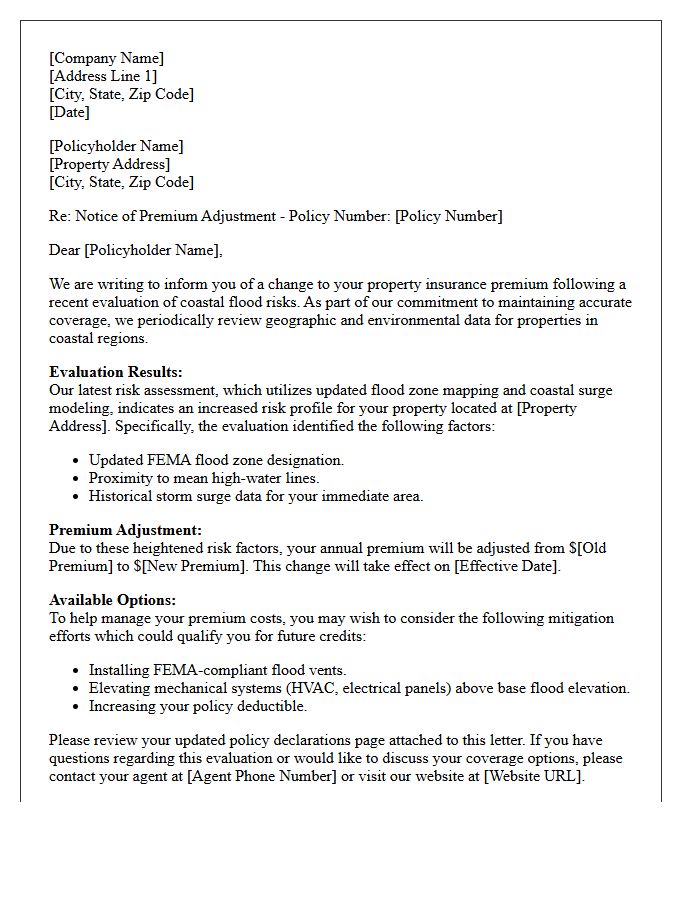 Premium Adjustment Coastal Property Flood Risk Evaluation Letter