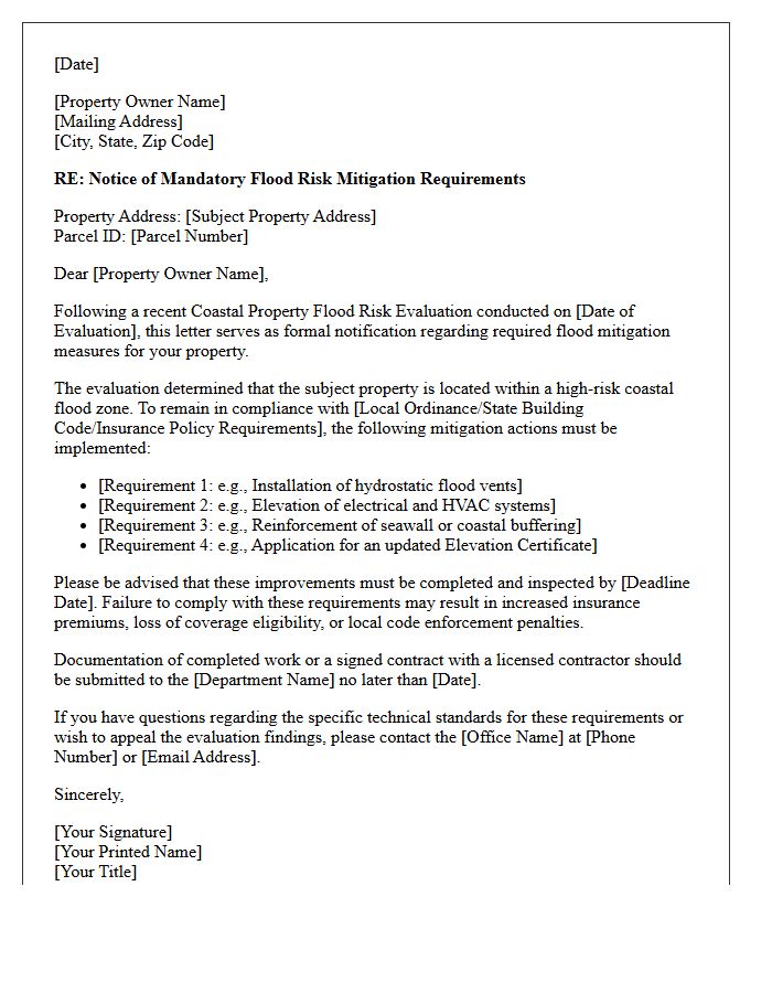 Mitigation Requirement Coastal Property Flood Risk Evaluation Letter
