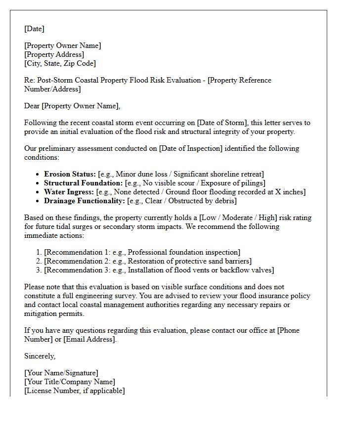 Post-Storm Coastal Property Flood Risk Evaluation Letter