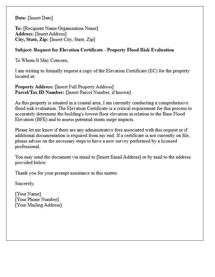 Elevation Certificate Request Coastal Property Flood Risk Evaluation Letter