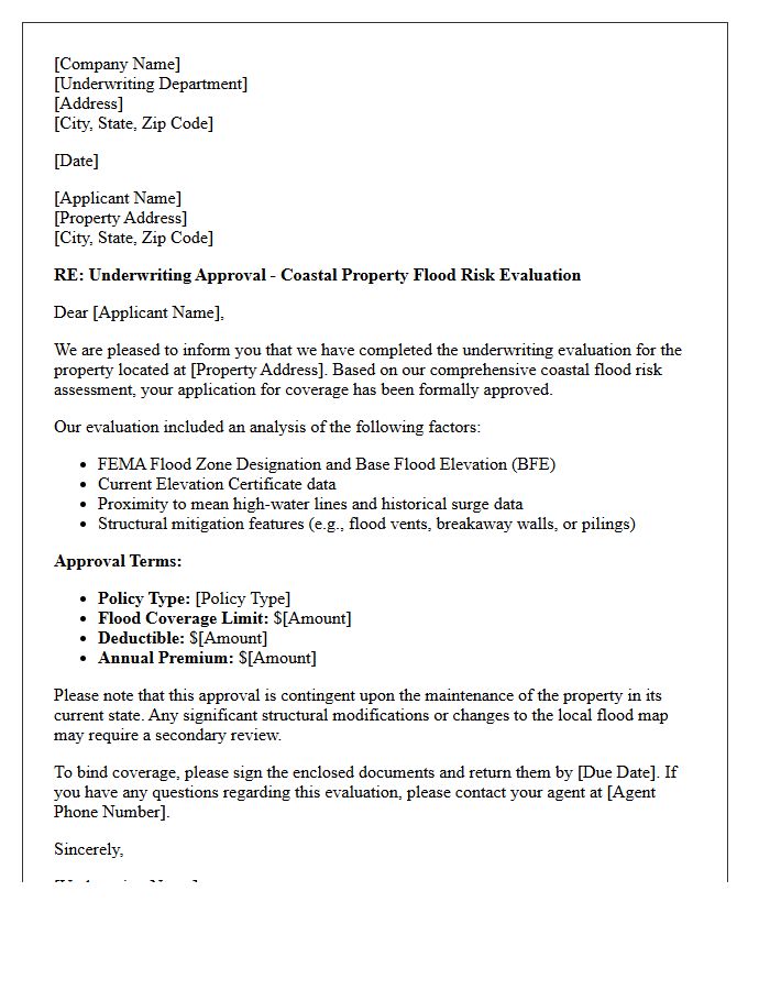 Underwriting Approval Coastal Property Flood Risk Evaluation Letter