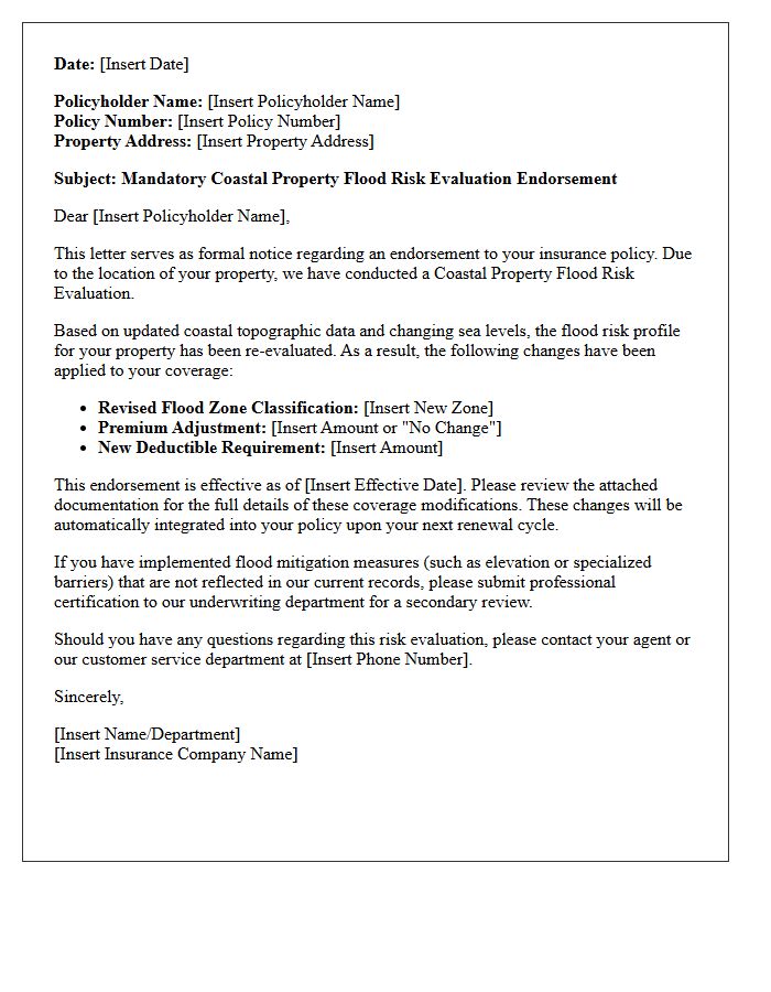 Policy Endorsement Coastal Property Flood Risk Evaluation Letter