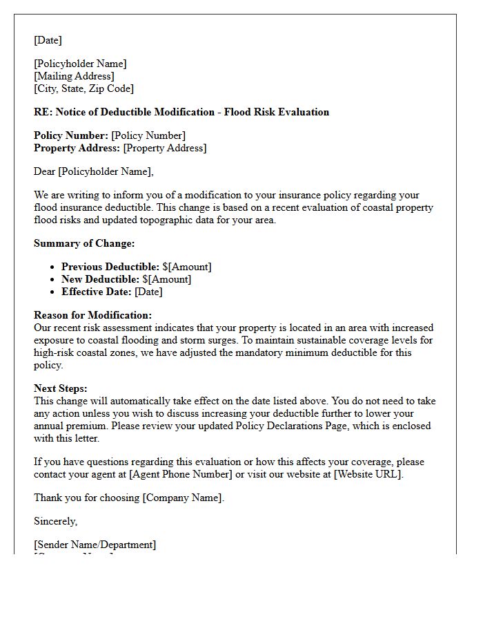 Deductible Modification Coastal Property Flood Risk Evaluation Letter