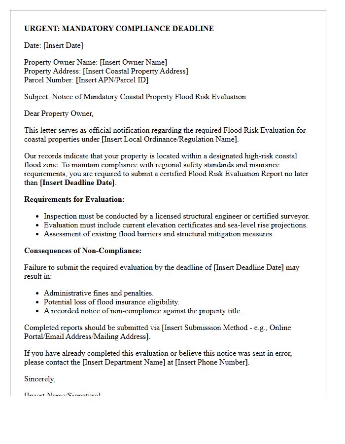 Compliance Deadline Coastal Property Flood Risk Evaluation Letter
