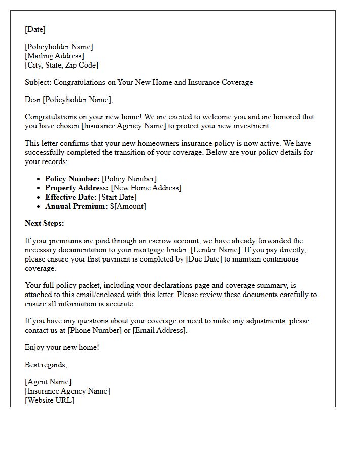 Congratulations on Your New Home Insurance Transition Letter