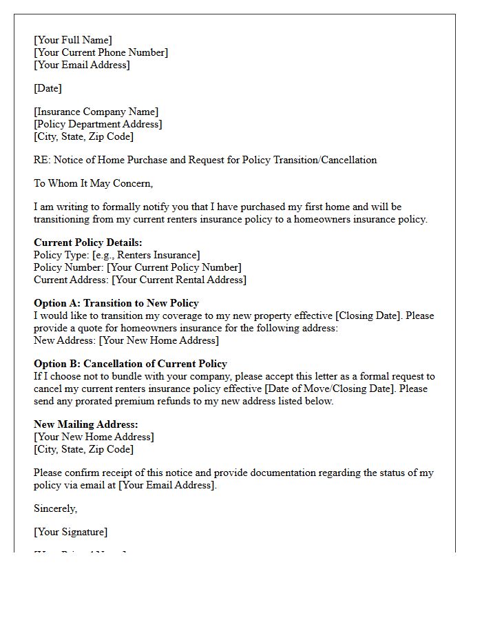 First-Time Homebuyer Insurance Policy Transition Letter
