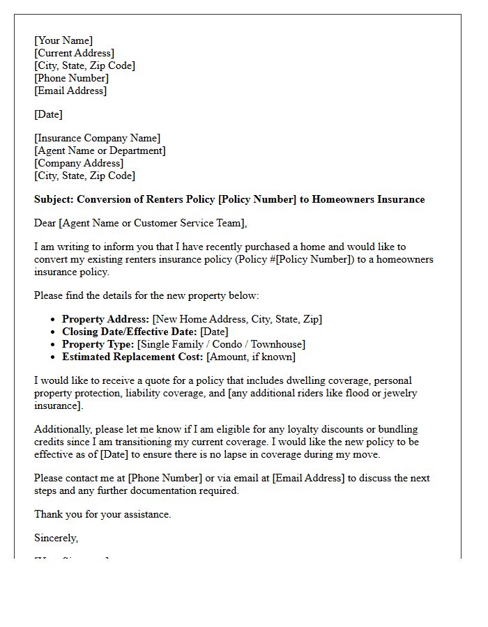 Converting Your Renters Policy to Homeowners Insurance Letter