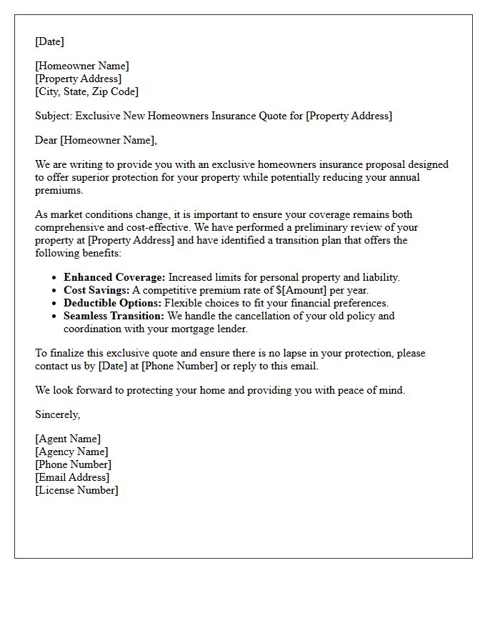 Exclusive Homeowners Insurance Quote Transition Letter