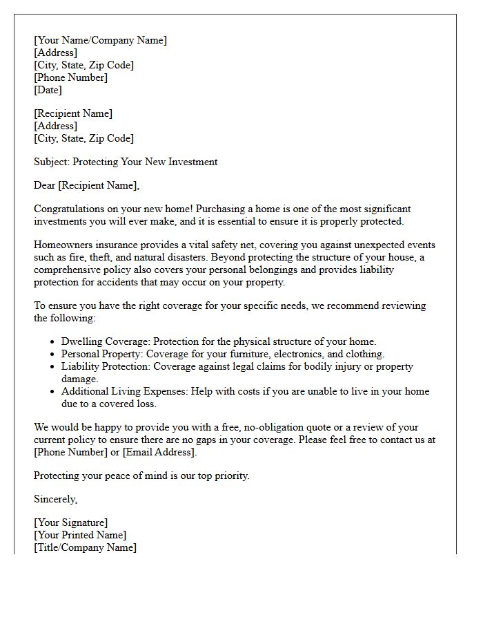 Protecting Your New Investment Homeowners Insurance Letter