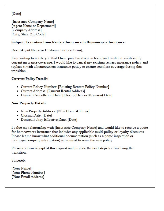 Seamless Renters to Homeowners Insurance Transition Letter
