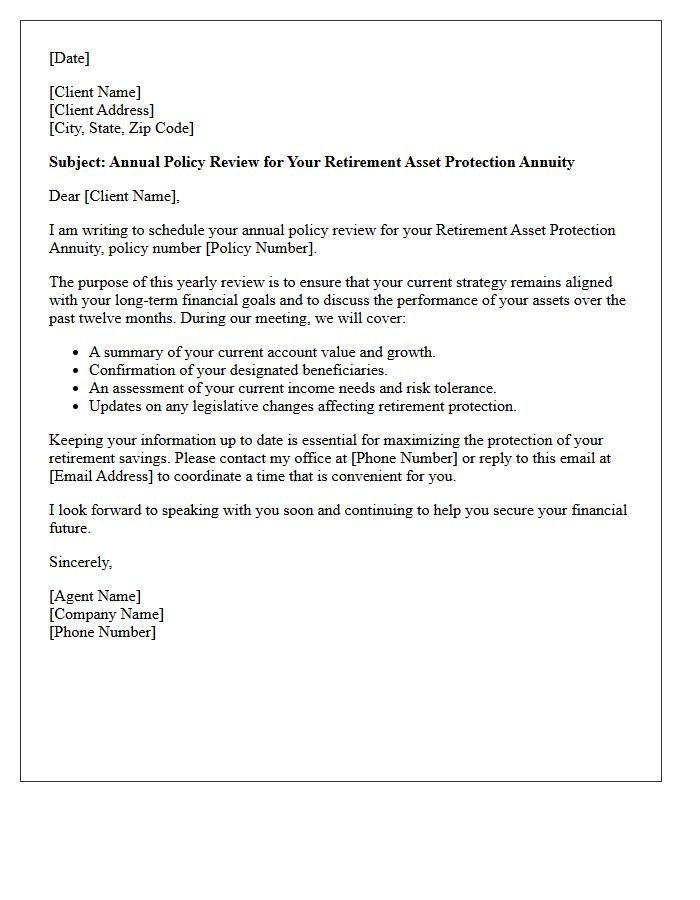 Annual Policy Review For Your Retirement Asset Protection Annuity Letter