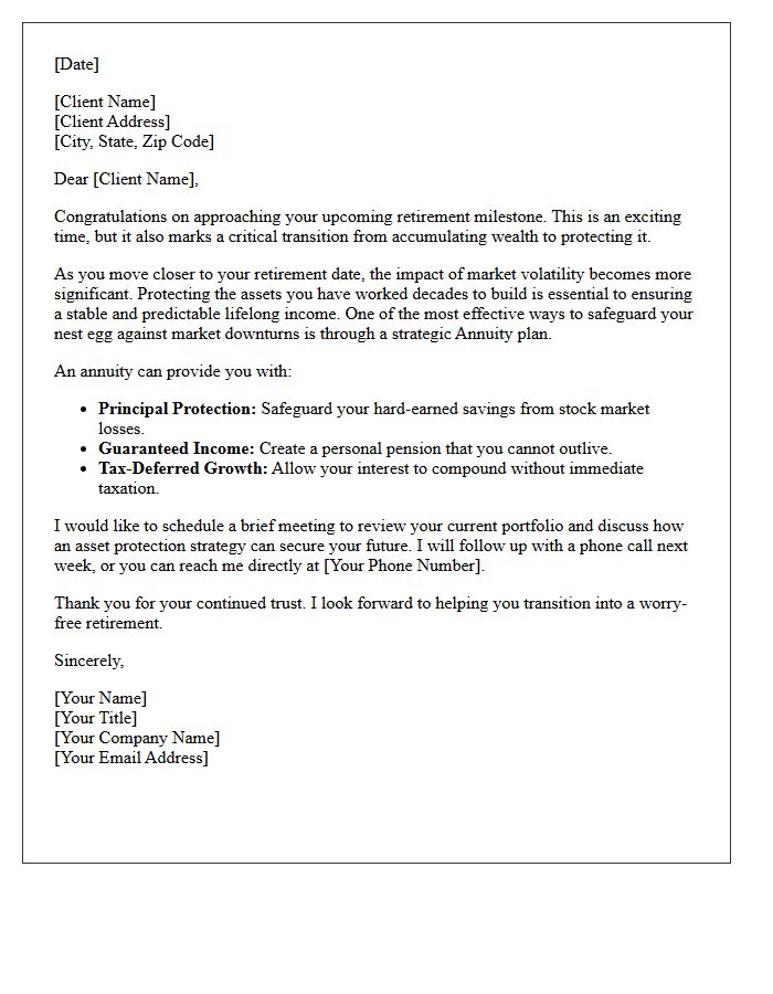 Approaching Retirement Milestone Asset Protection Annuity Letter