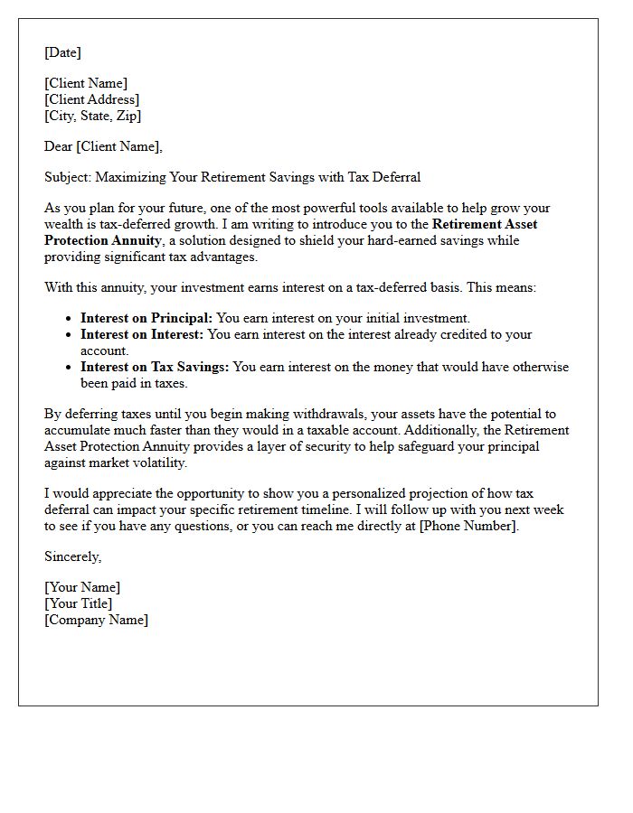 Tax Deferral Benefits Of The Retirement Asset Protection Annuity Letter