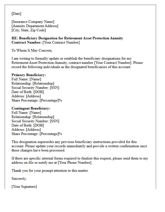Beneficiary Designation For Your Retirement Asset Protection Annuity Letter